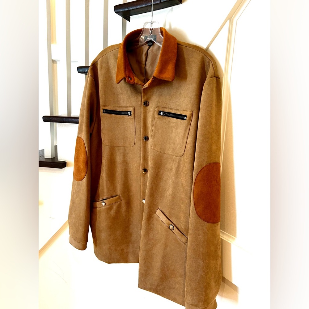 Ouku Men's Windbreaker Faux Suede Lightweight Jacket Size XL